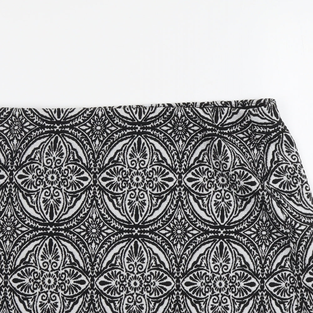Marks and Spencer Womens Black Geometric Polyester A-Line Skirt Size 18