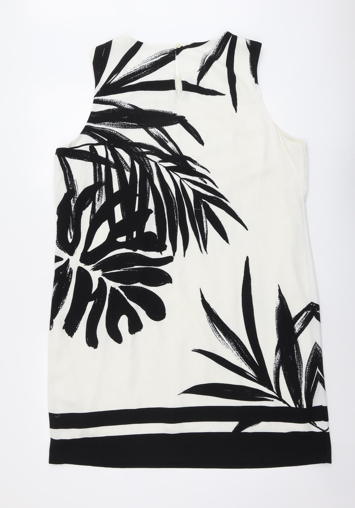 Debenhams Womens Black Geometric Polyester Shift Size 18 Boat Neck Button - Leaf Pattern