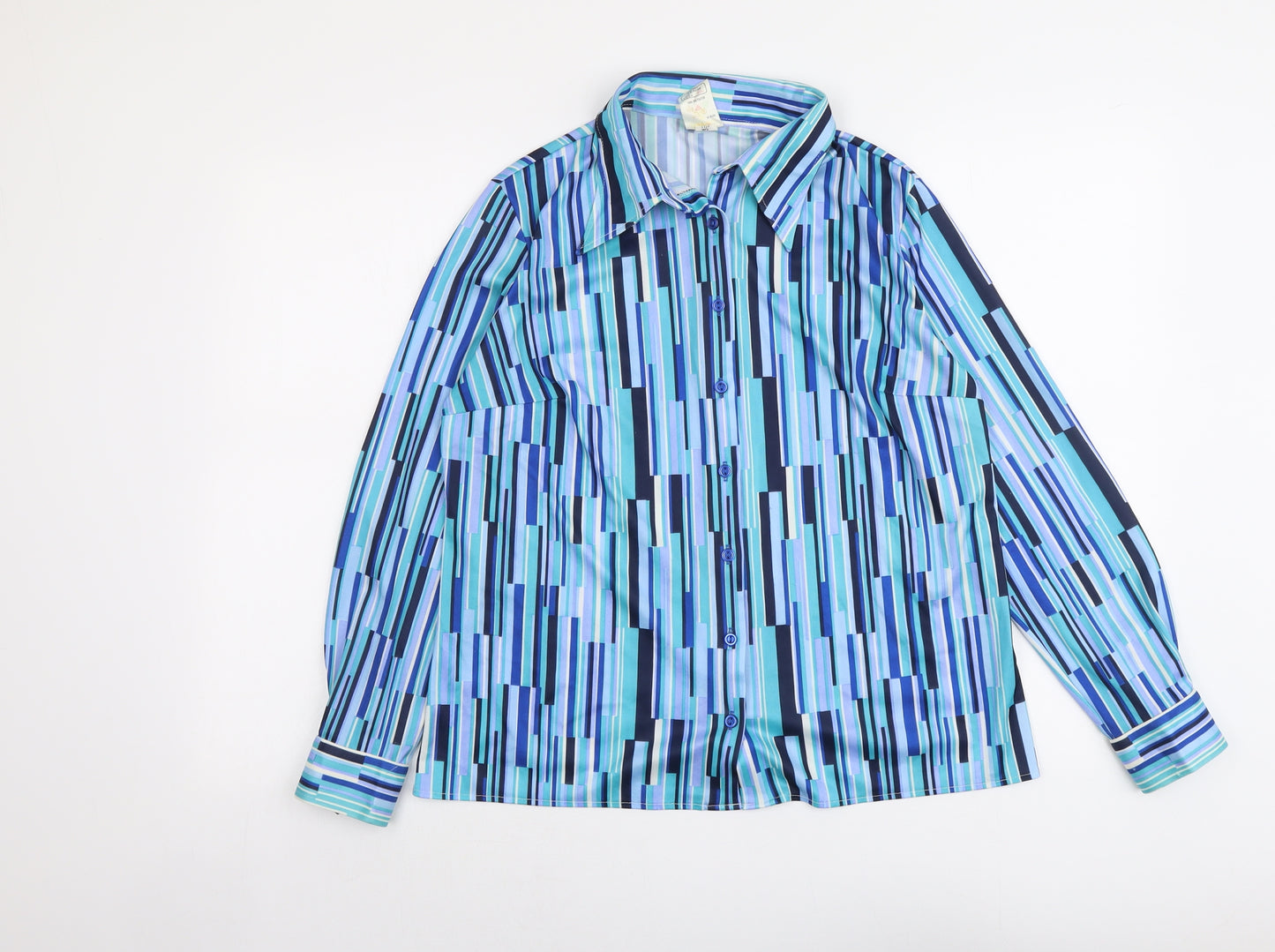 St Michael Womens Blue Geometric Polyester Basic Button-Up Size 18 Collared