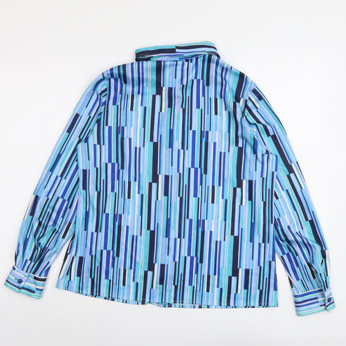 St Michael Womens Blue Geometric Polyester Basic Button-Up Size 18 Collared