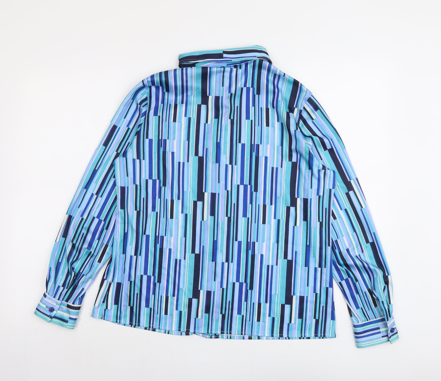 St Michael Womens Blue Geometric Polyester Basic Button-Up Size 18 Collared