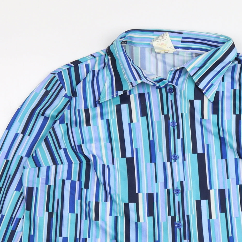 St Michael Womens Blue Geometric Polyester Basic Button-Up Size 18 Collared