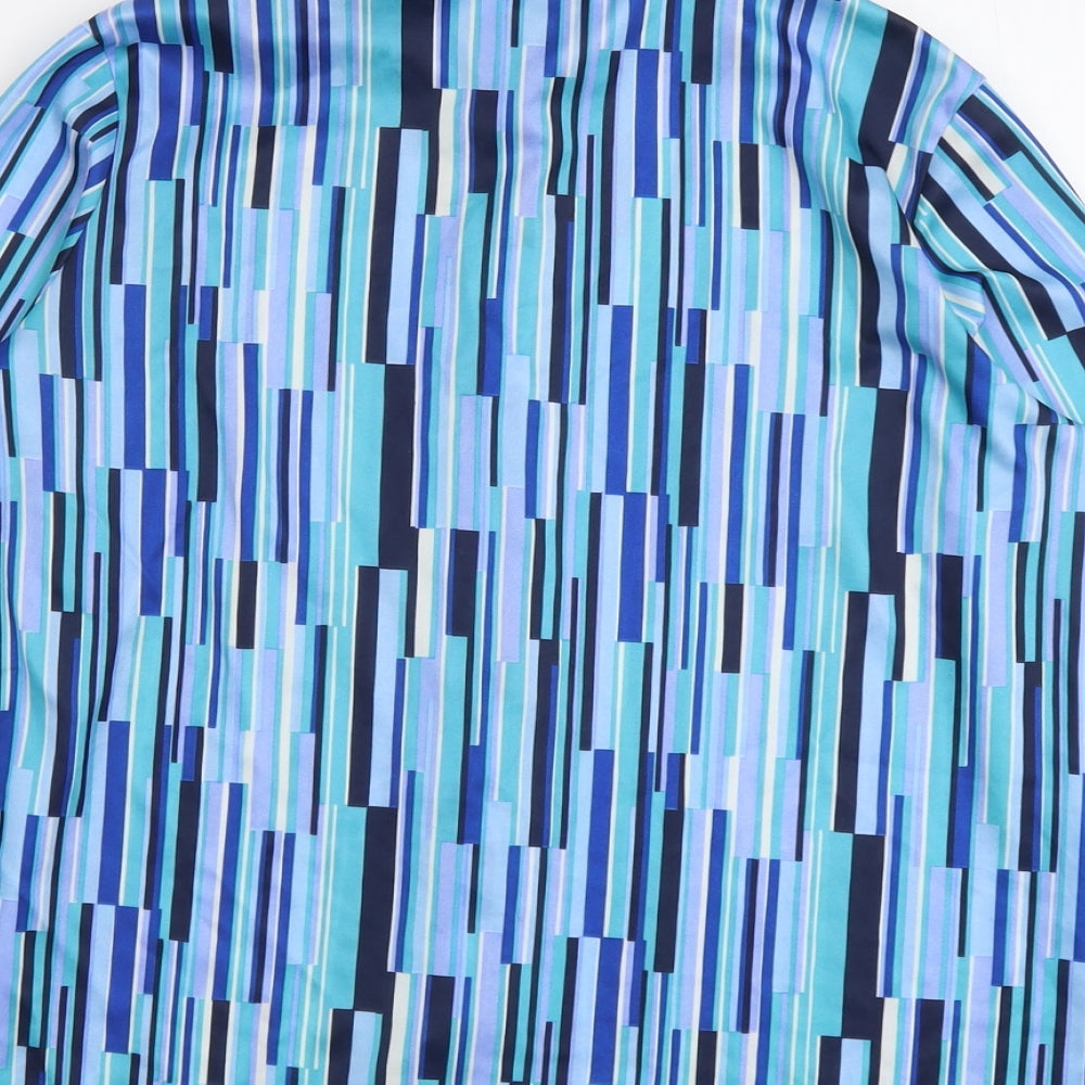 St Michael Womens Blue Geometric Polyester Basic Button-Up Size 18 Collared