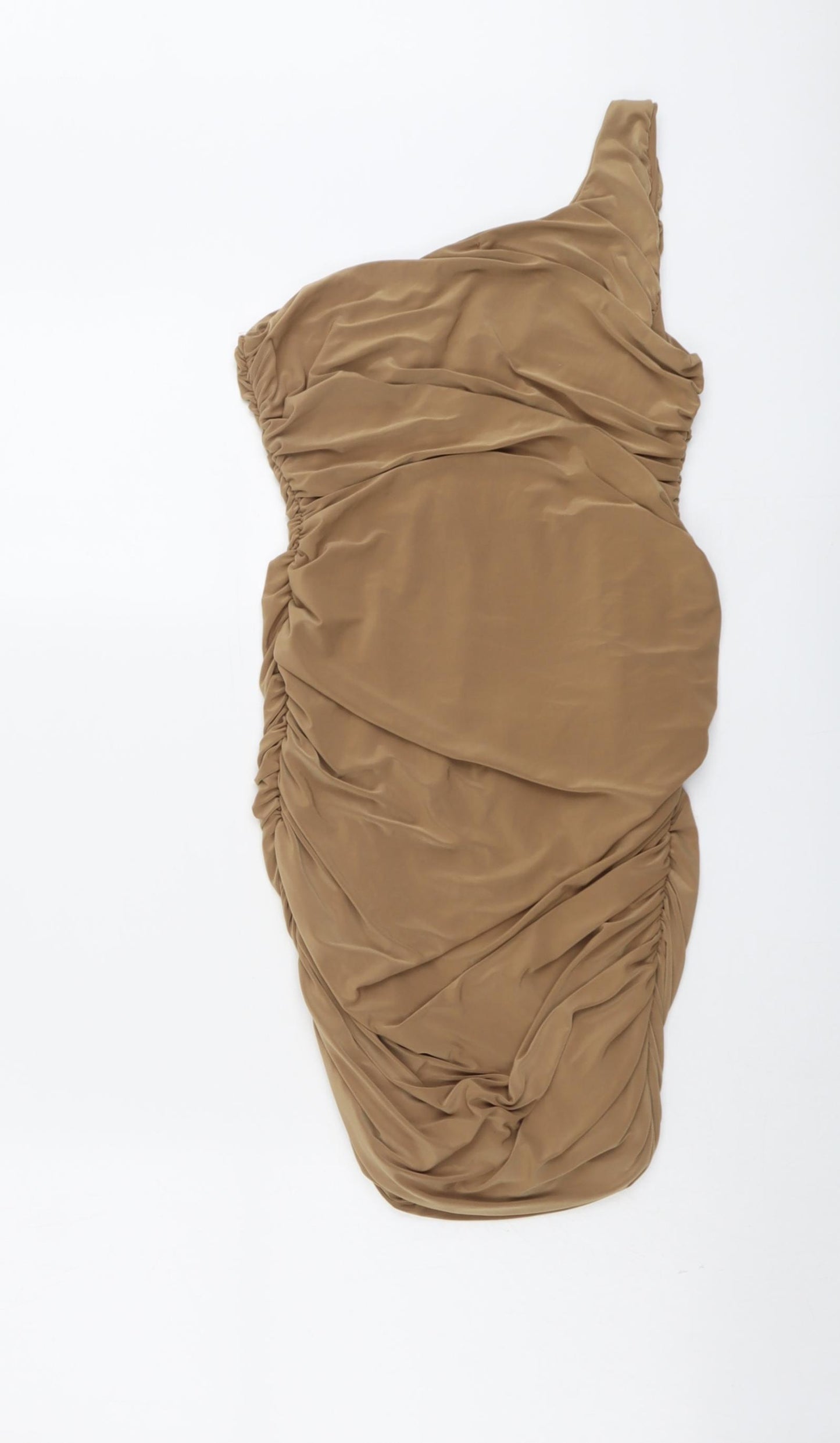 Missguided Womens Beige Polyester Mini Size 8 One Shoulder Pullover