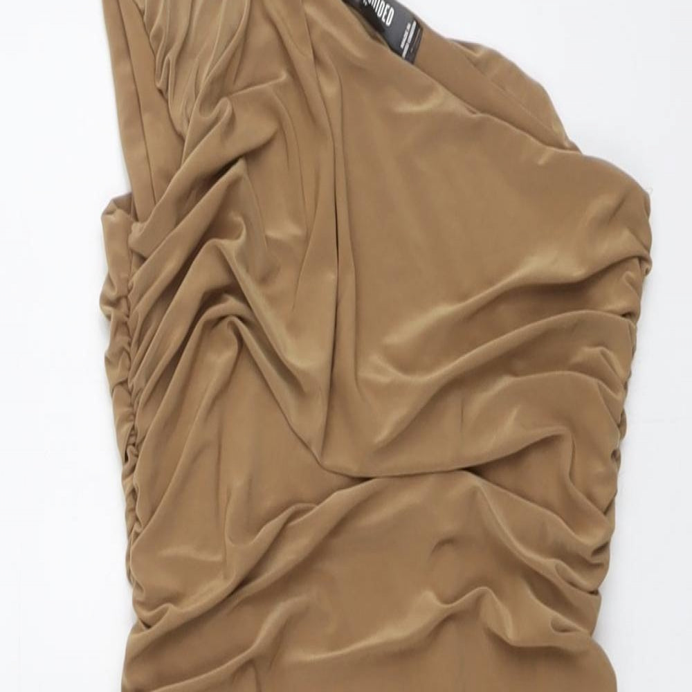 Missguided Womens Beige Polyester Mini Size 8 One Shoulder Pullover