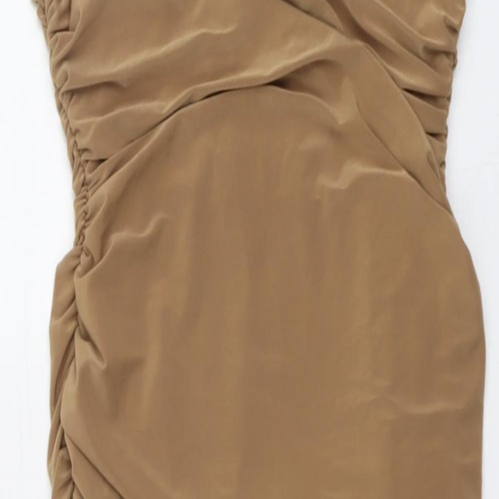 Missguided Womens Beige Polyester Mini Size 8 One Shoulder Pullover