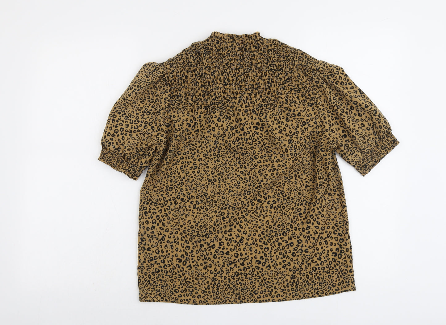 &et Womens Brown Animal Print Polyester Basic Blouse Size 8 Mock Neck - Leopard Pattern