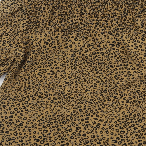 &et Womens Brown Animal Print Polyester Basic Blouse Size 8 Mock Neck - Leopard Pattern