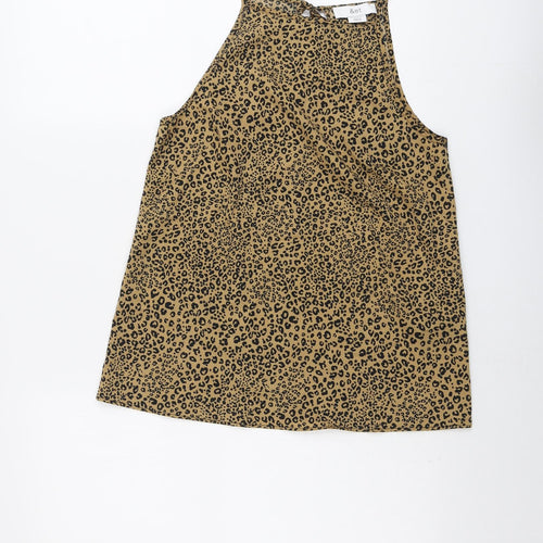 &et Womens Brown Animal Print Polyester Basic Tank Size 8 Round Neck - Leopard Pattern