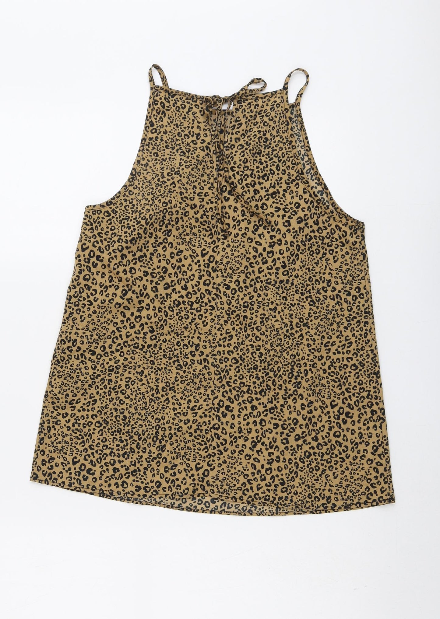 &et Womens Brown Animal Print Polyester Basic Tank Size 8 Round Neck - Leopard Pattern