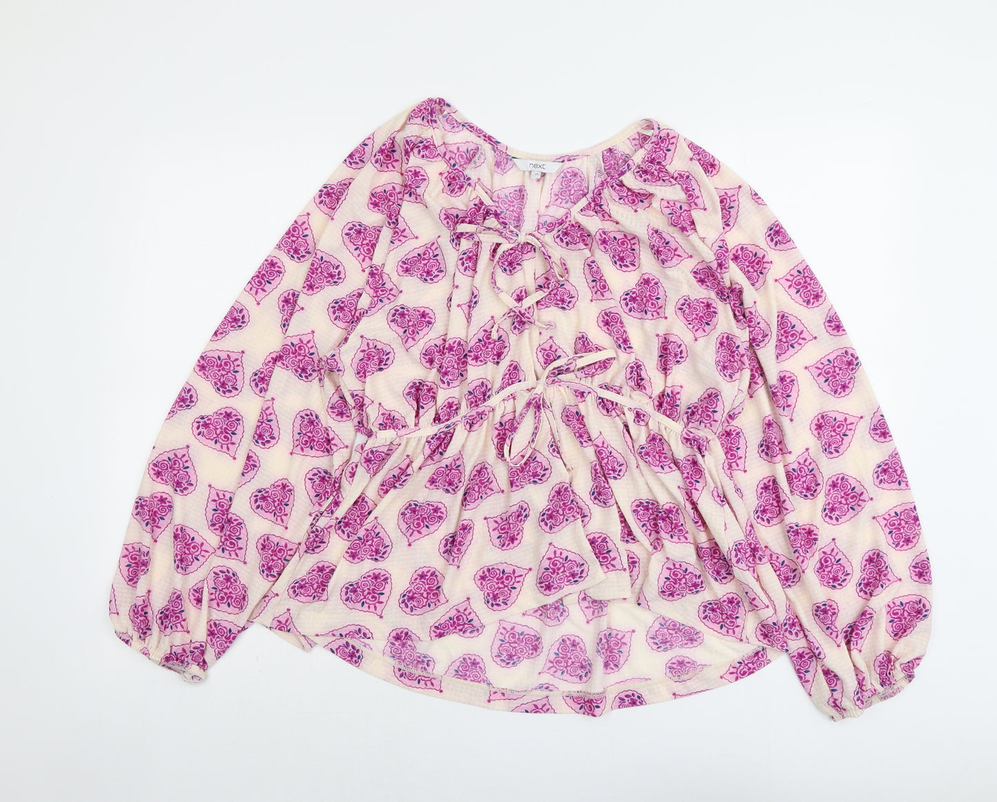 NEXT Womens Pink Geometric Polyester Basic Blouse Size 18 V-Neck