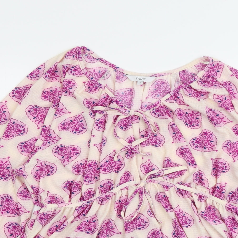 NEXT Womens Pink Geometric Polyester Basic Blouse Size 18 V-Neck