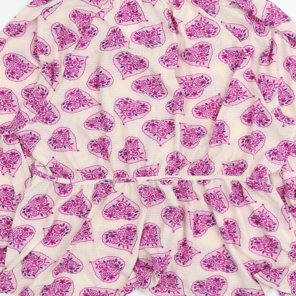 NEXT Womens Pink Geometric Polyester Basic Blouse Size 18 V-Neck