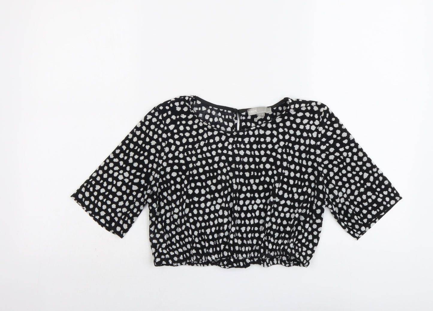 ASOS Womens Black Geometric Polyester Cropped T-Shirt Size 12 Round Neck