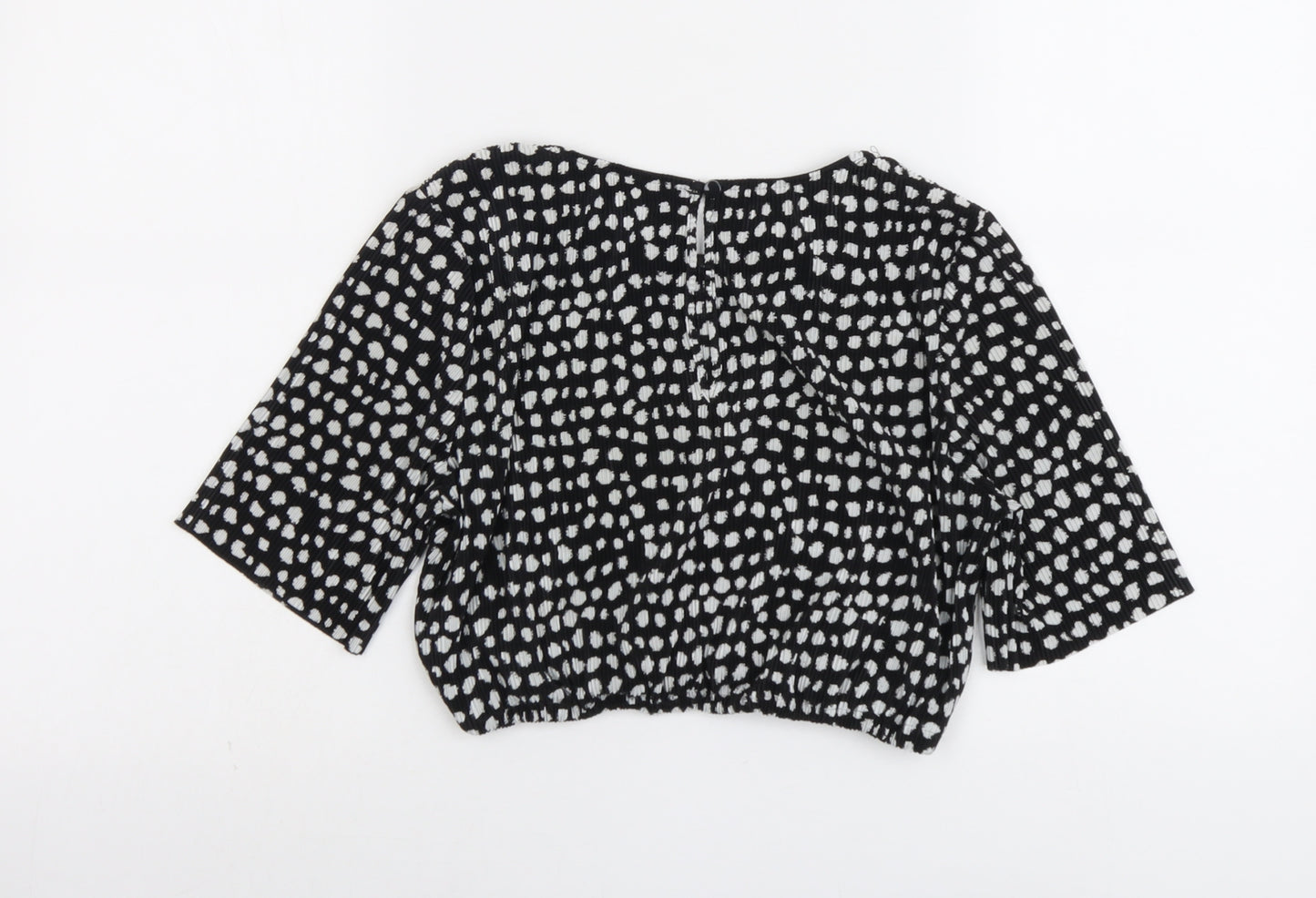 ASOS Womens Black Geometric Polyester Cropped T-Shirt Size 12 Round Neck