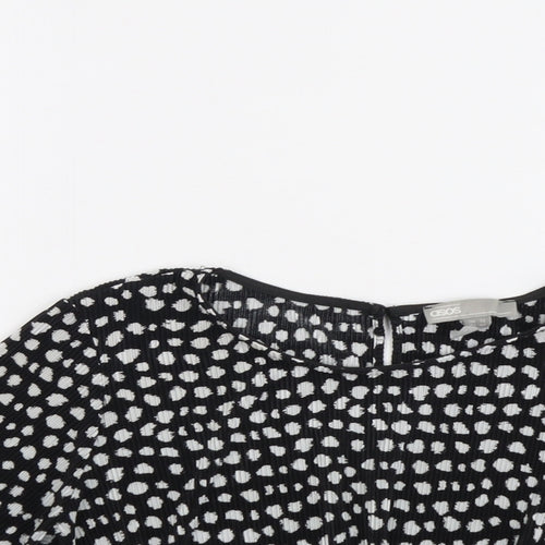 ASOS Womens Black Geometric Polyester Cropped T-Shirt Size 12 Round Neck