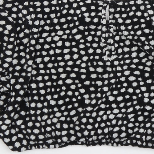 ASOS Womens Black Geometric Polyester Cropped T-Shirt Size 12 Round Neck