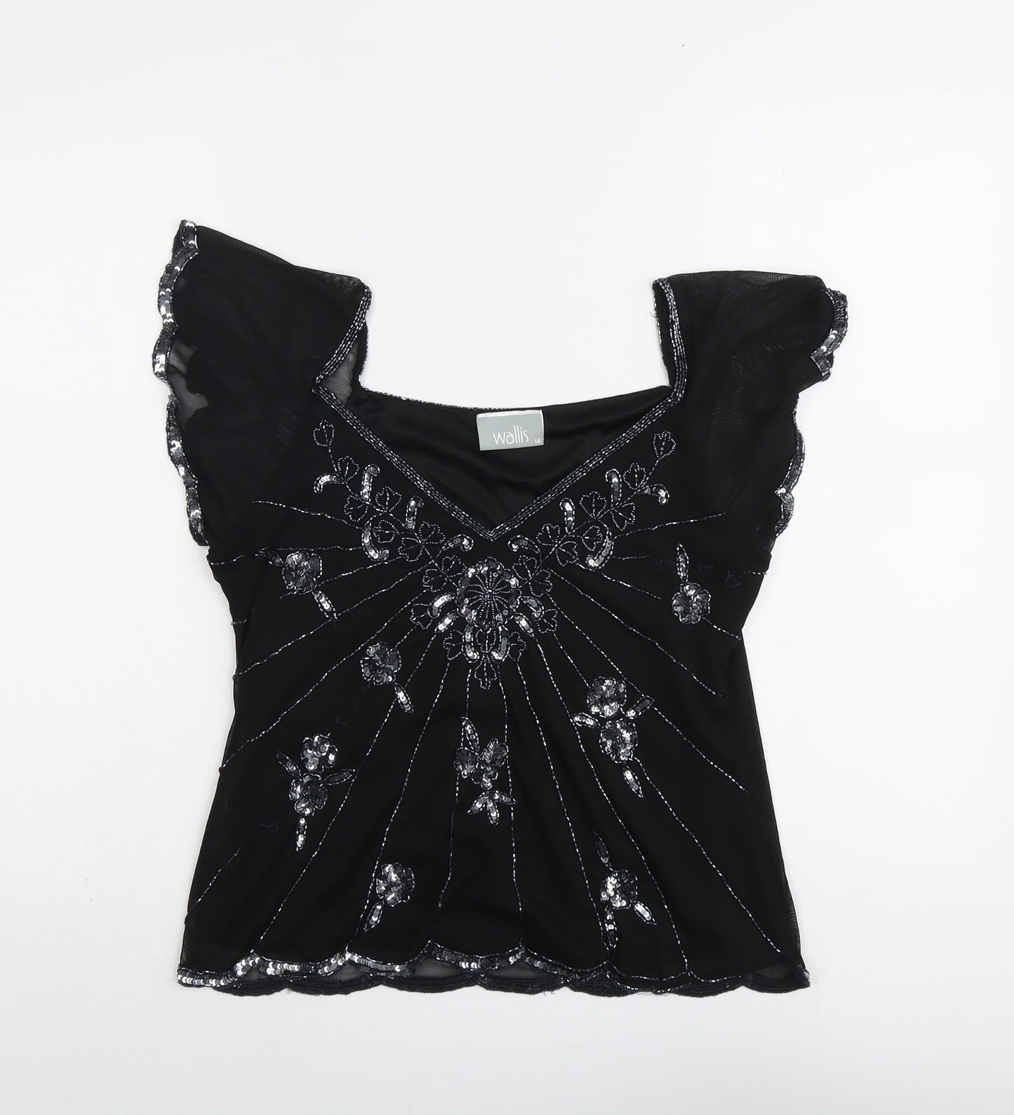 Wallis Womens Black Polyester Basic Blouse Size 14 V-Neck