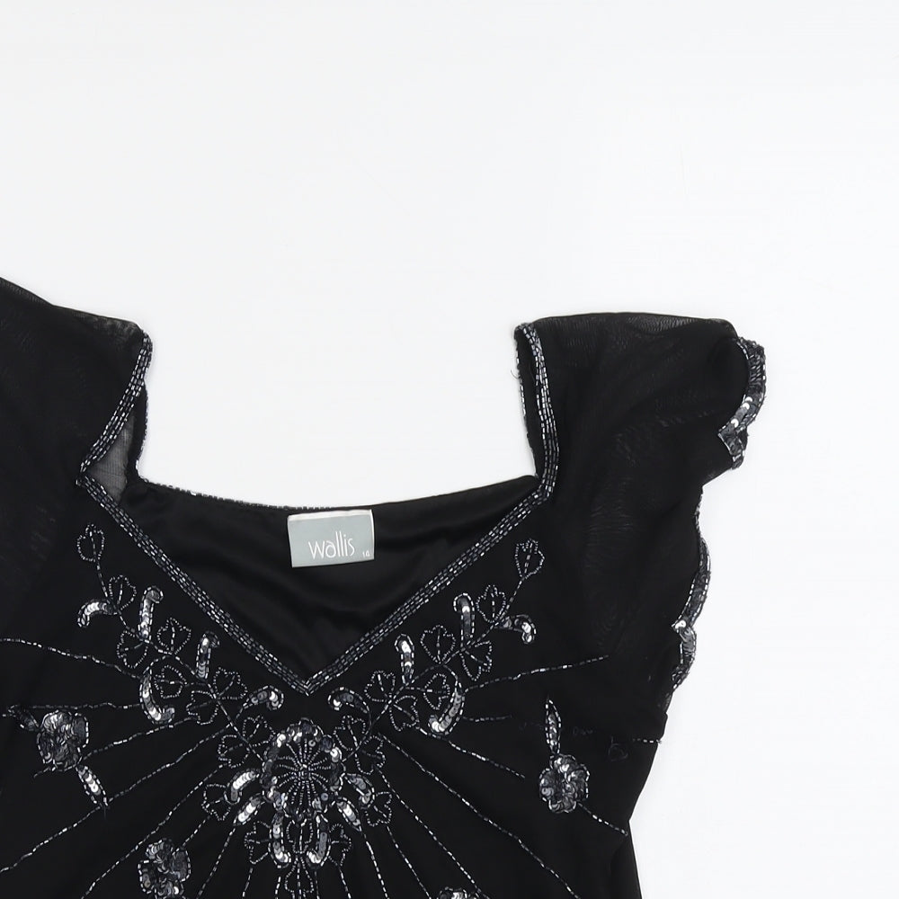 Wallis Womens Black Polyester Basic Blouse Size 14 V-Neck