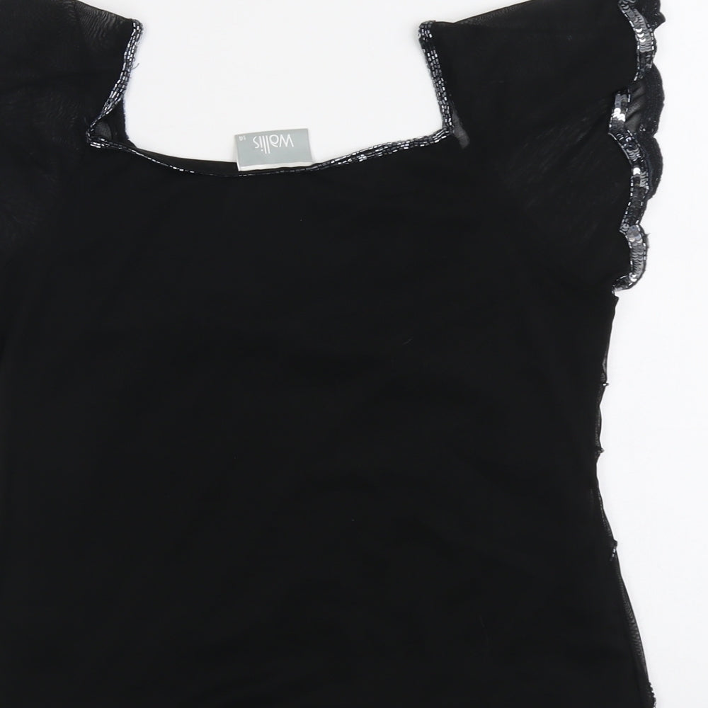Wallis Womens Black Polyester Basic Blouse Size 14 V-Neck