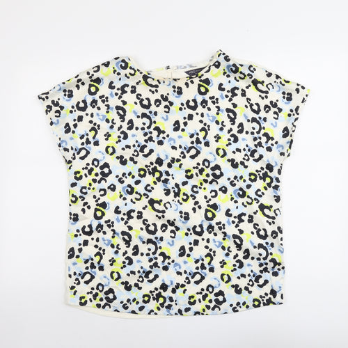 Marks and Spencer Womens Multicoloured Animal Print Polyester Basic T-Shirt Size 12 Round Neck - Leopard Pattern