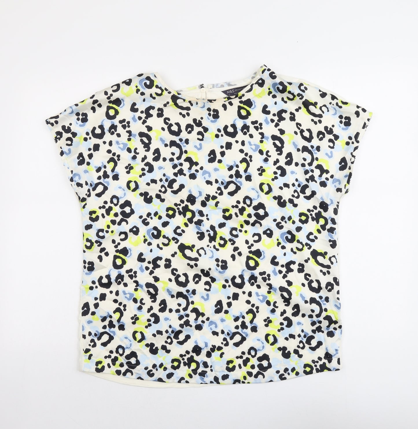 Marks and Spencer Womens Multicoloured Animal Print Polyester Basic T-Shirt Size 12 Round Neck - Leopard Pattern