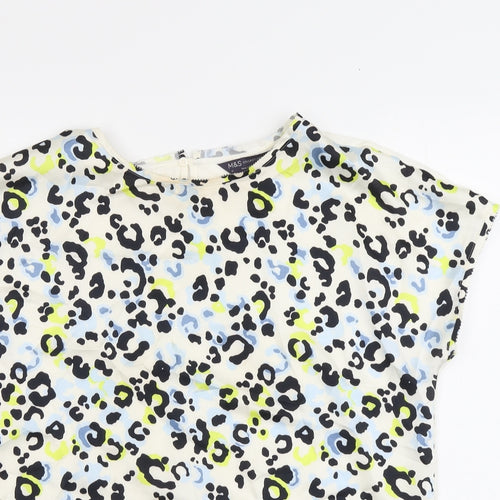 Marks and Spencer Womens Multicoloured Animal Print Polyester Basic T-Shirt Size 12 Round Neck - Leopard Pattern