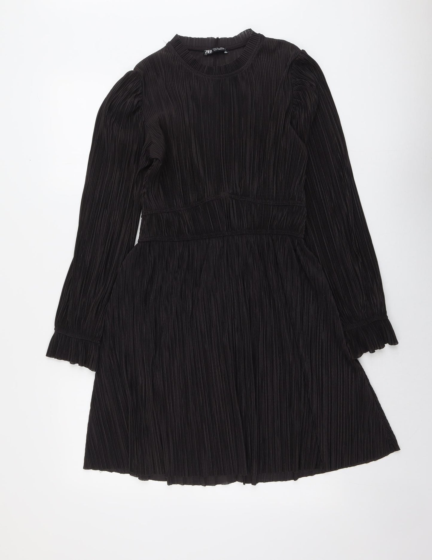 Zara Womens Black Polyester Fit & Flare Size S Mock Neck Pullover - Plisse