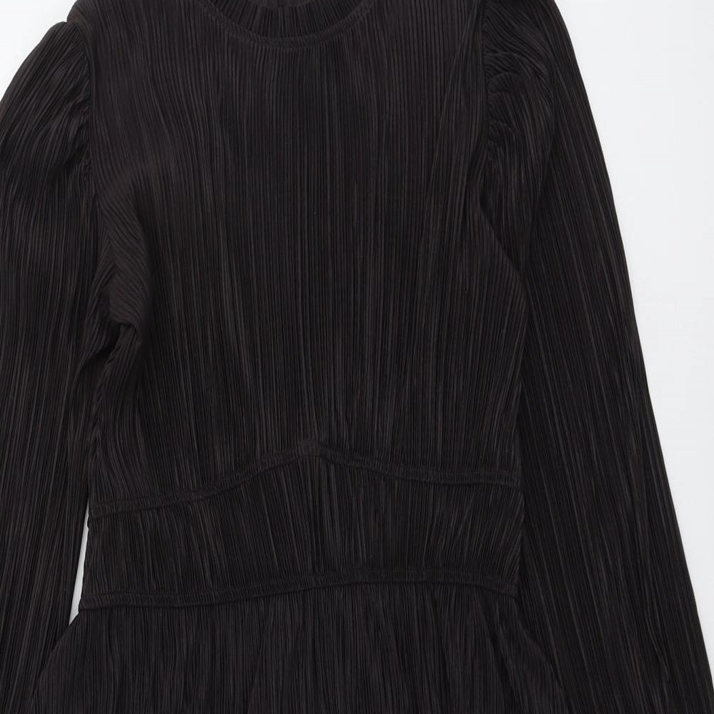 Zara Womens Black Polyester Fit & Flare Size S Mock Neck Pullover - Plisse