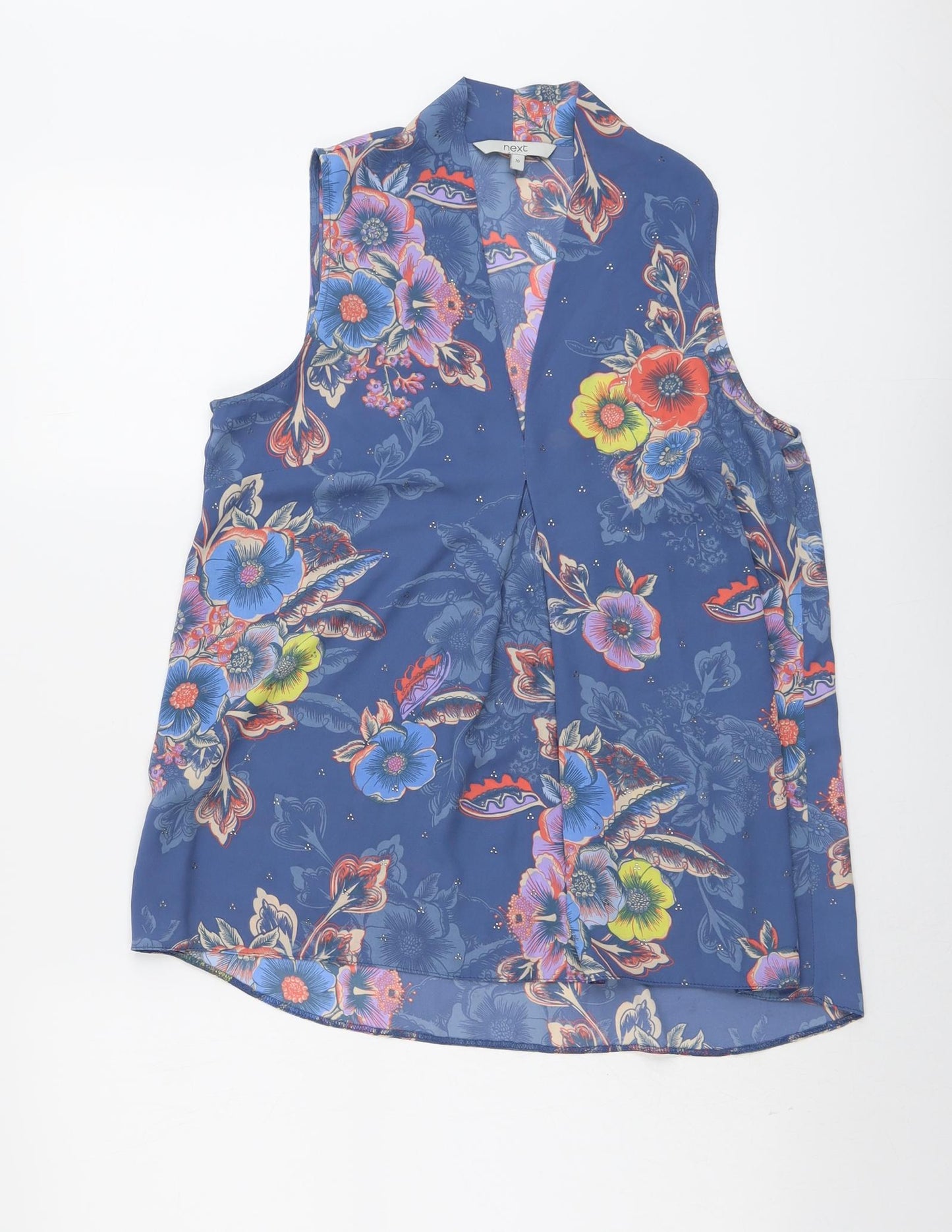 NEXT Womens Blue Floral Polyester Basic Tank Size 10 V-Neck