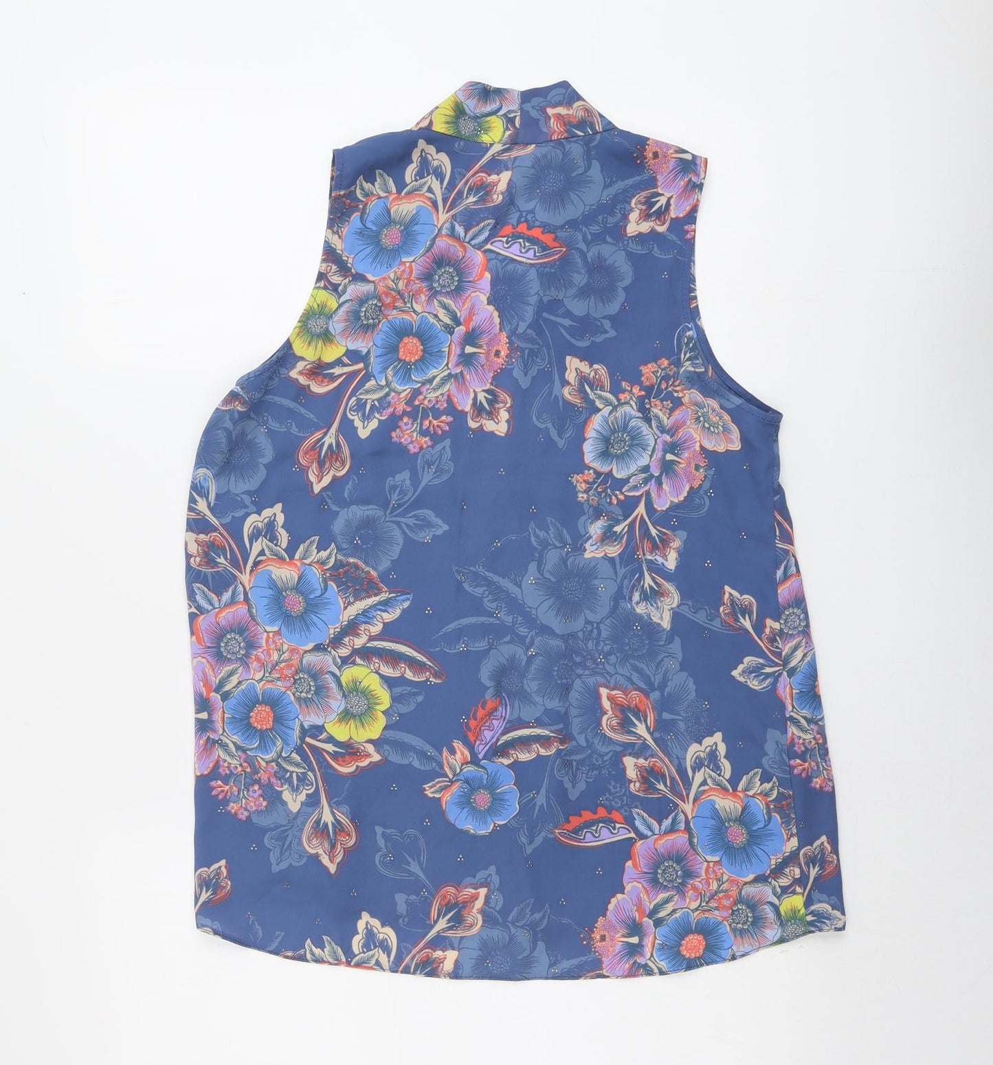 NEXT Womens Blue Floral Polyester Basic Tank Size 10 V-Neck