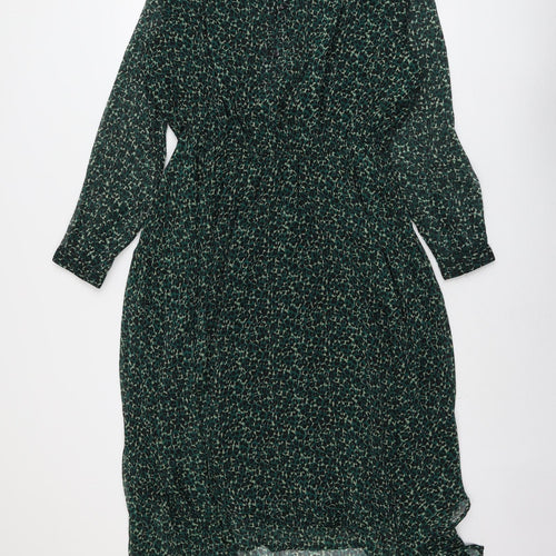 John Lewis Womens Green Animal Print Polyester A-Line Size 14 Boat Neck Button - Leopard Print
