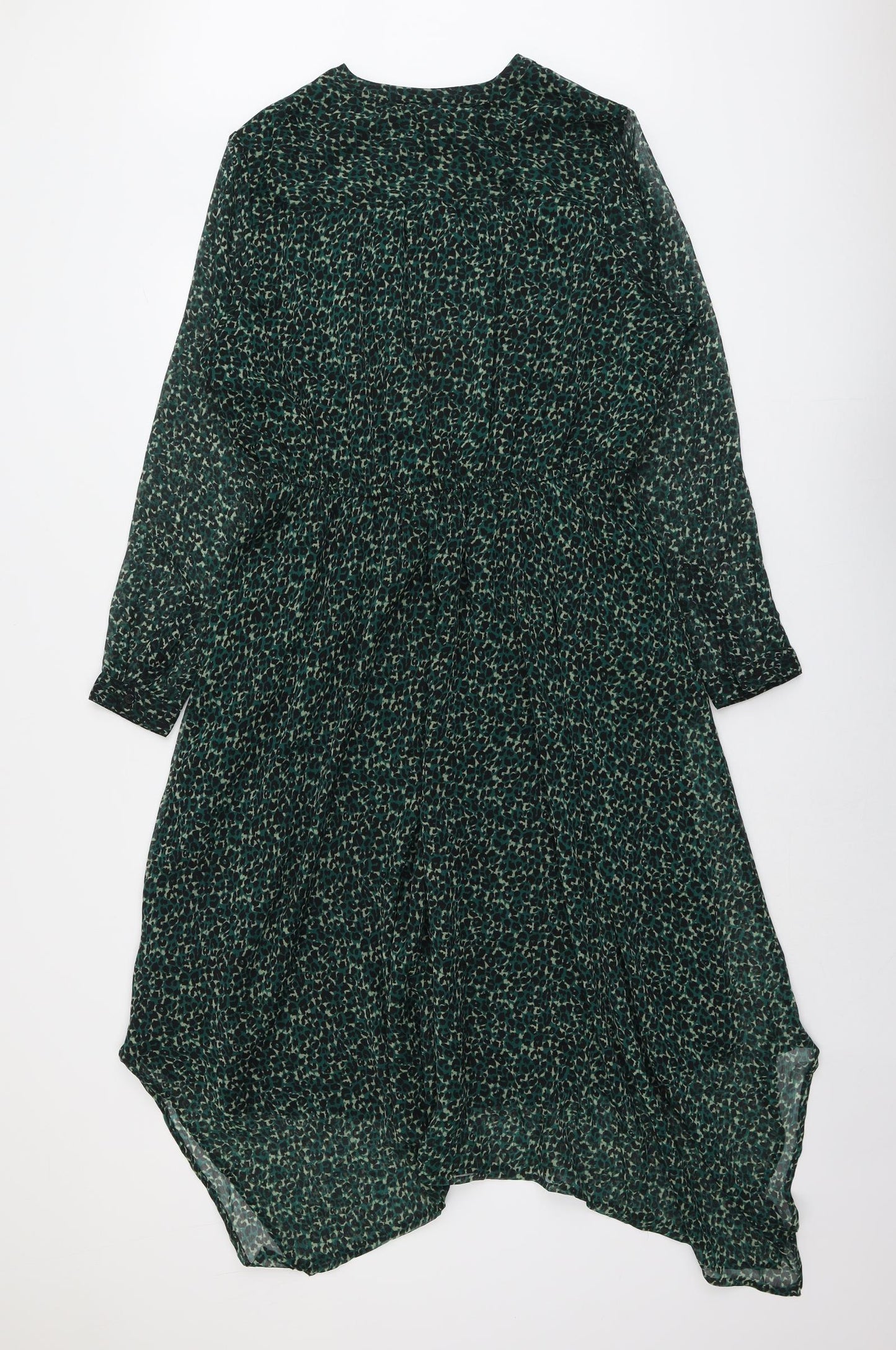 John Lewis Womens Green Animal Print Polyester A-Line Size 14 Boat Neck Button - Leopard Print