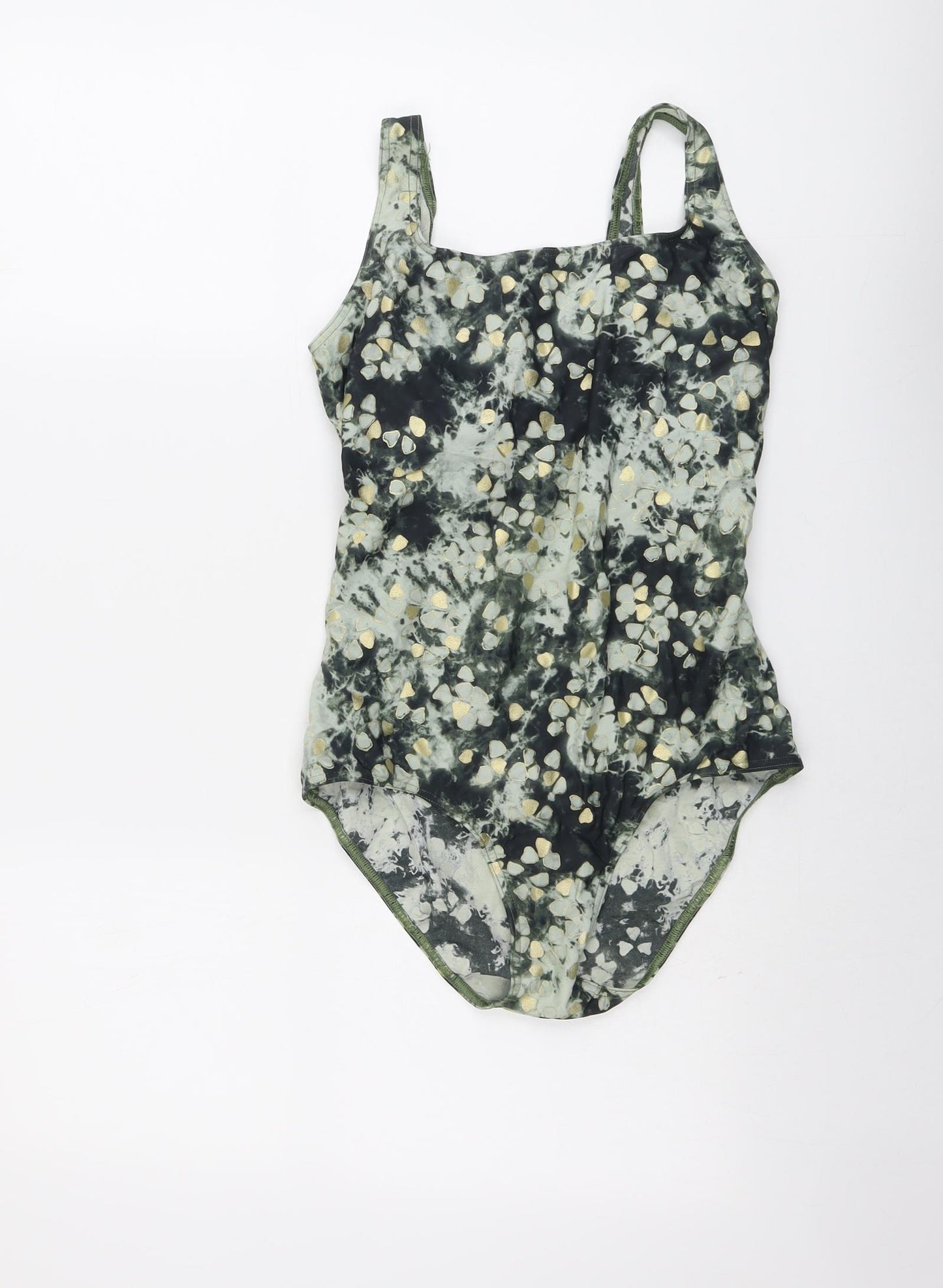 Marks and Spencer Womens Green Geometric Polyamide One Piece Size 14
