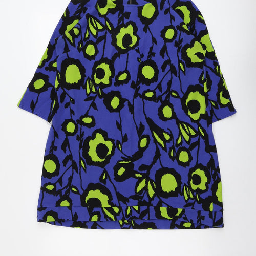 Zuppe Womens Blue Geometric Polyester A-Line Size 4 Boat Neck Zip