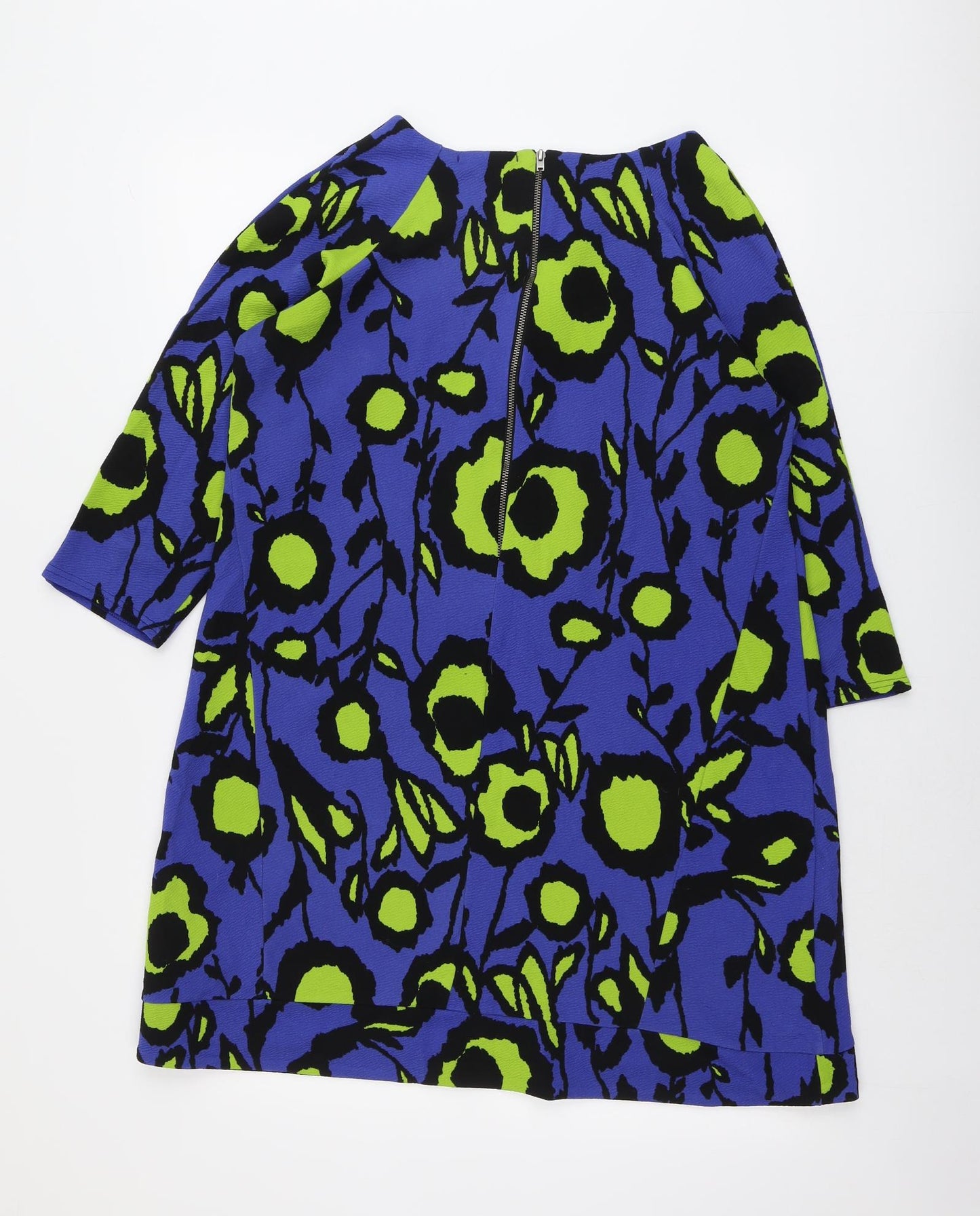 Zuppe Womens Blue Geometric Polyester A-Line Size 4 Boat Neck Zip