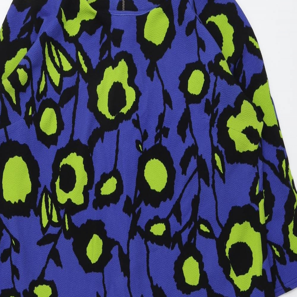Zuppe Womens Blue Geometric Polyester A-Line Size 4 Boat Neck Zip