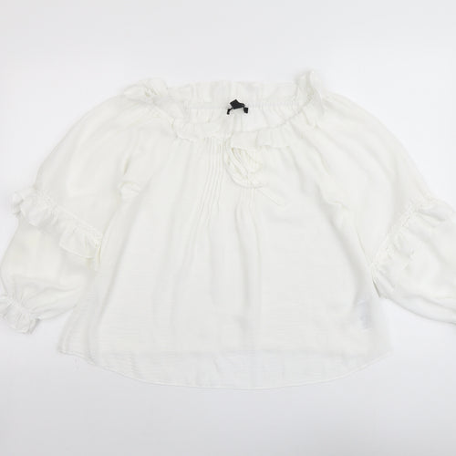 New Look Womens White Polyester Basic Blouse Size 6 Boat Neck