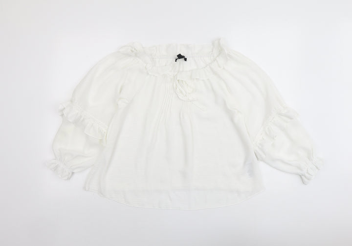 New Look Womens White Polyester Basic Blouse Size 6 Boat Neck
