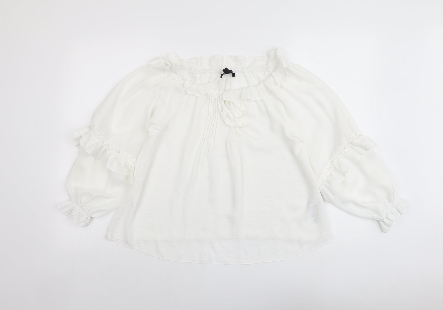 New Look Womens White Polyester Basic Blouse Size 6 Boat Neck