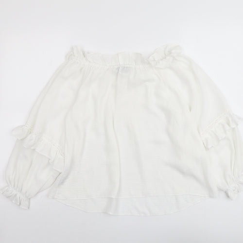 New Look Womens White Polyester Basic Blouse Size 6 Boat Neck