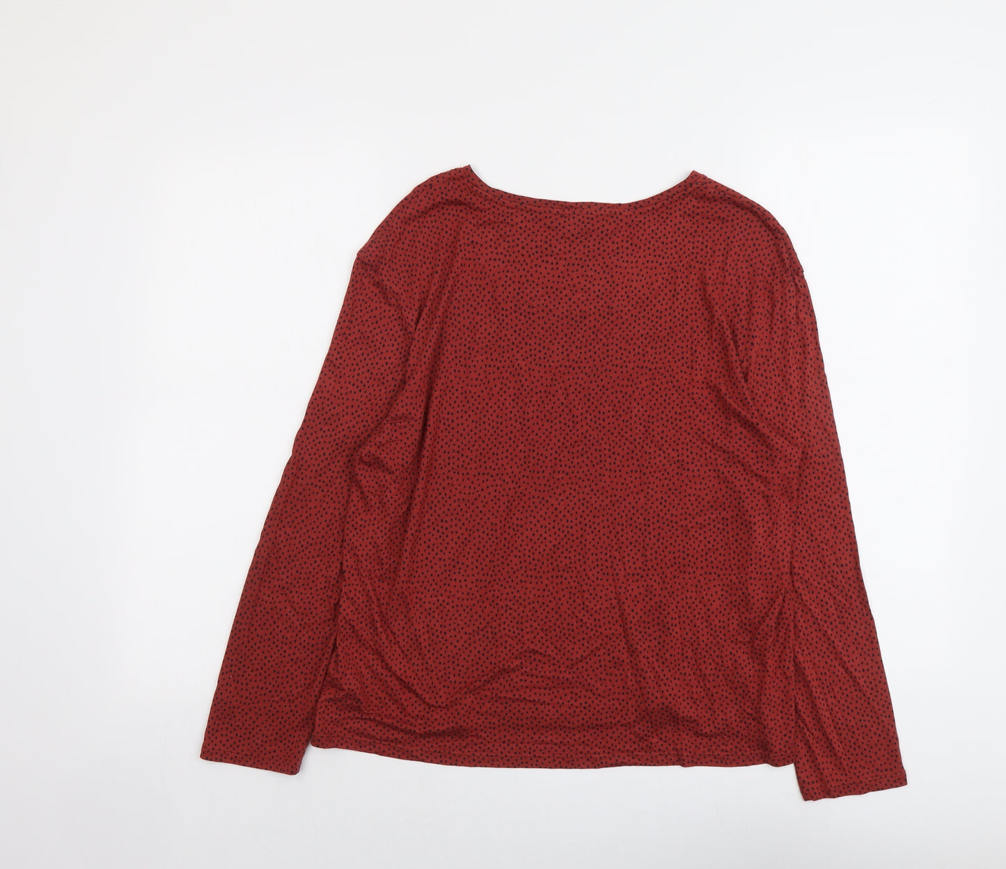 Marks and Spencer Womens Red Geometric Viscose Basic T-Shirt Size 12 Round Neck