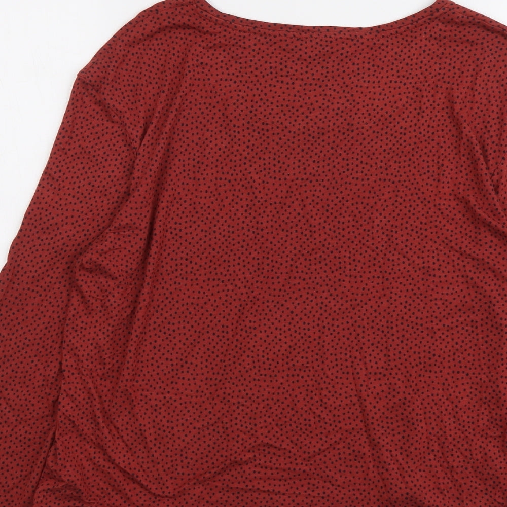 Marks and Spencer Womens Red Geometric Viscose Basic T-Shirt Size 12 Round Neck