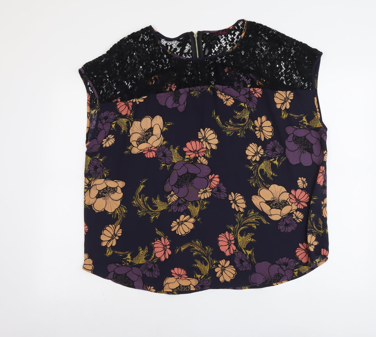 La Fabuloes Womens Multicoloured Floral Polyester Basic T-Shirt Size 20 Round Neck