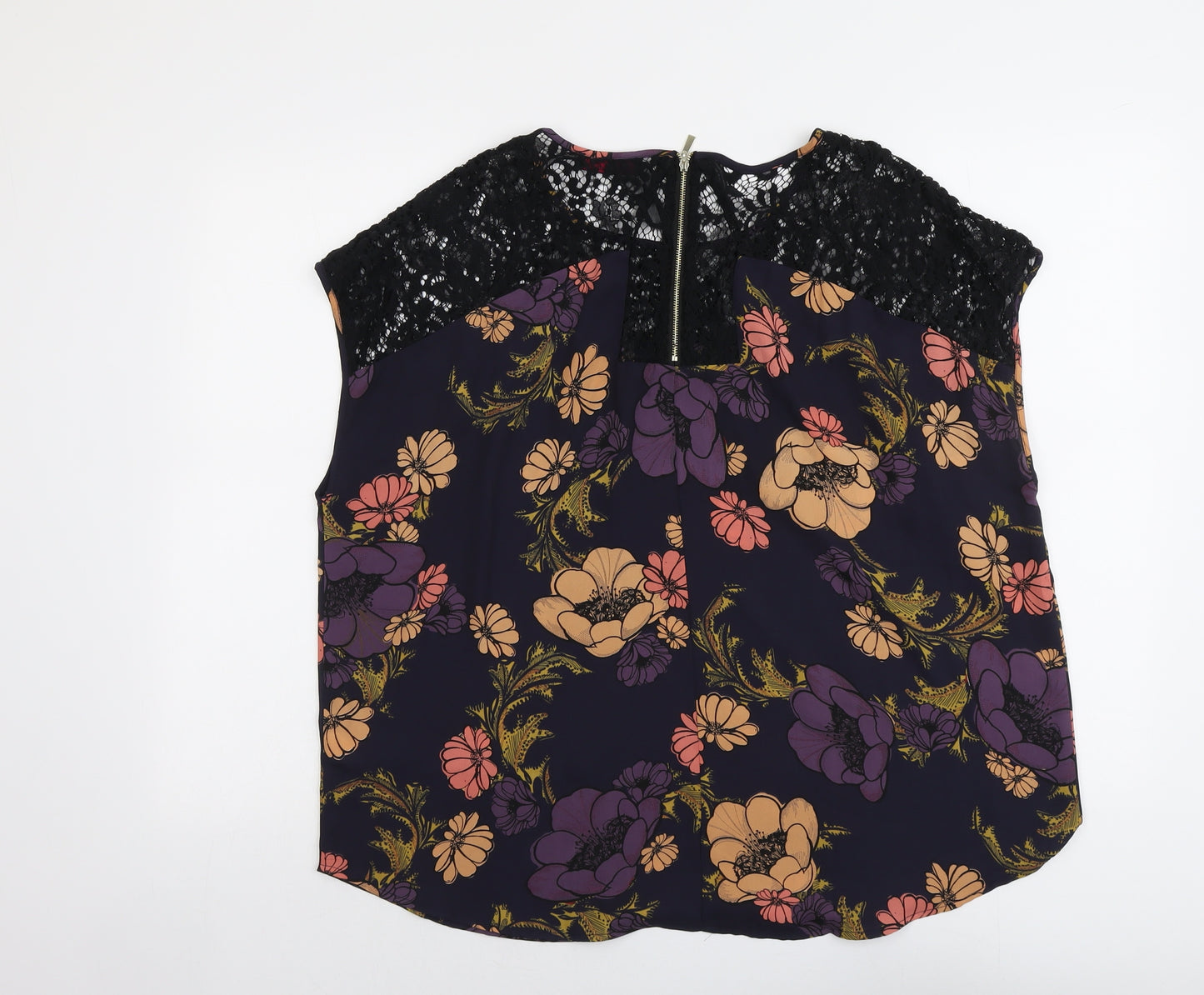 La Fabuloes Womens Multicoloured Floral Polyester Basic T-Shirt Size 20 Round Neck