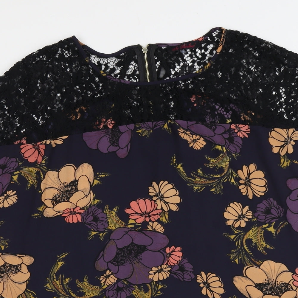 La Fabuloes Womens Multicoloured Floral Polyester Basic T-Shirt Size 20 Round Neck