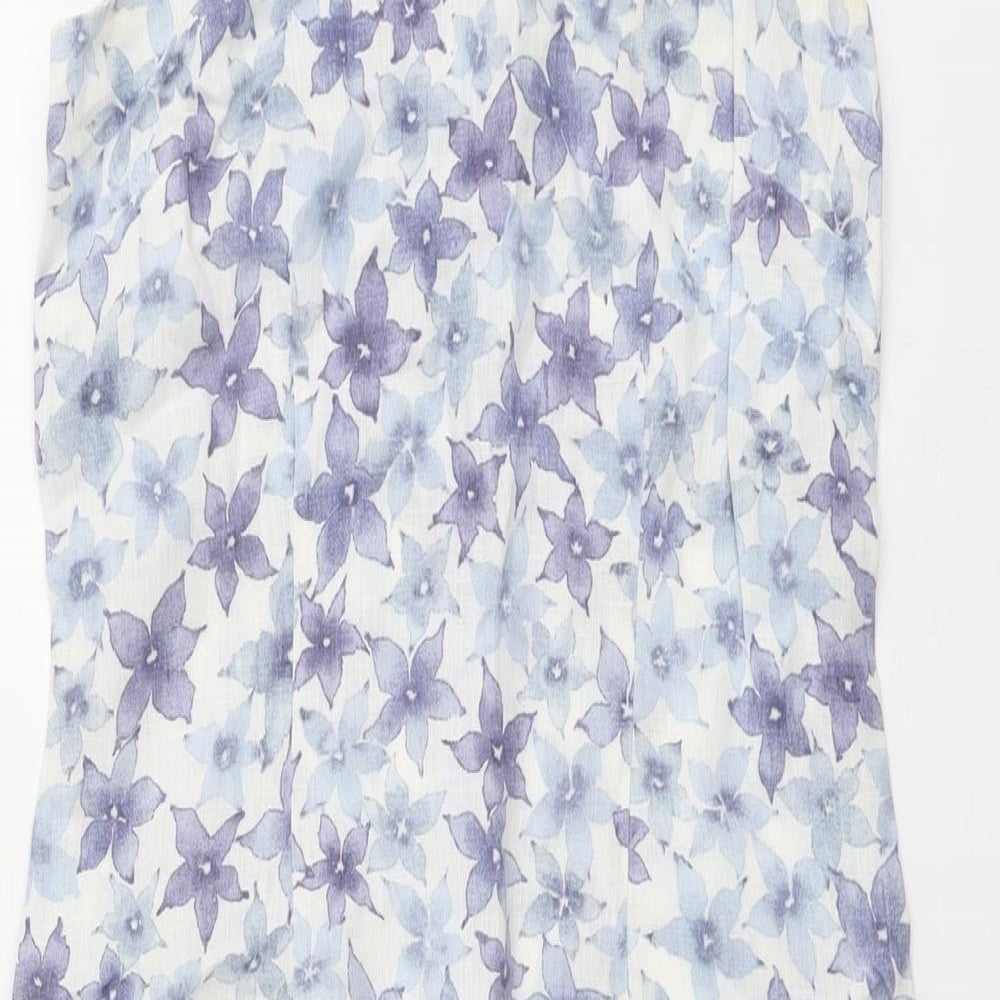 Kaliko Womens Blue Floral Linen Tank Dress Size 10 Square Neck Zip