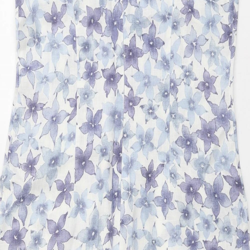 Kaliko Womens Blue Floral Linen Tank Dress Size 10 Square Neck Zip