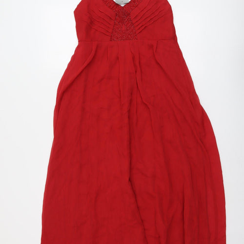 South Womens Red Polyester A-Line Size 8 V-Neck Pullover