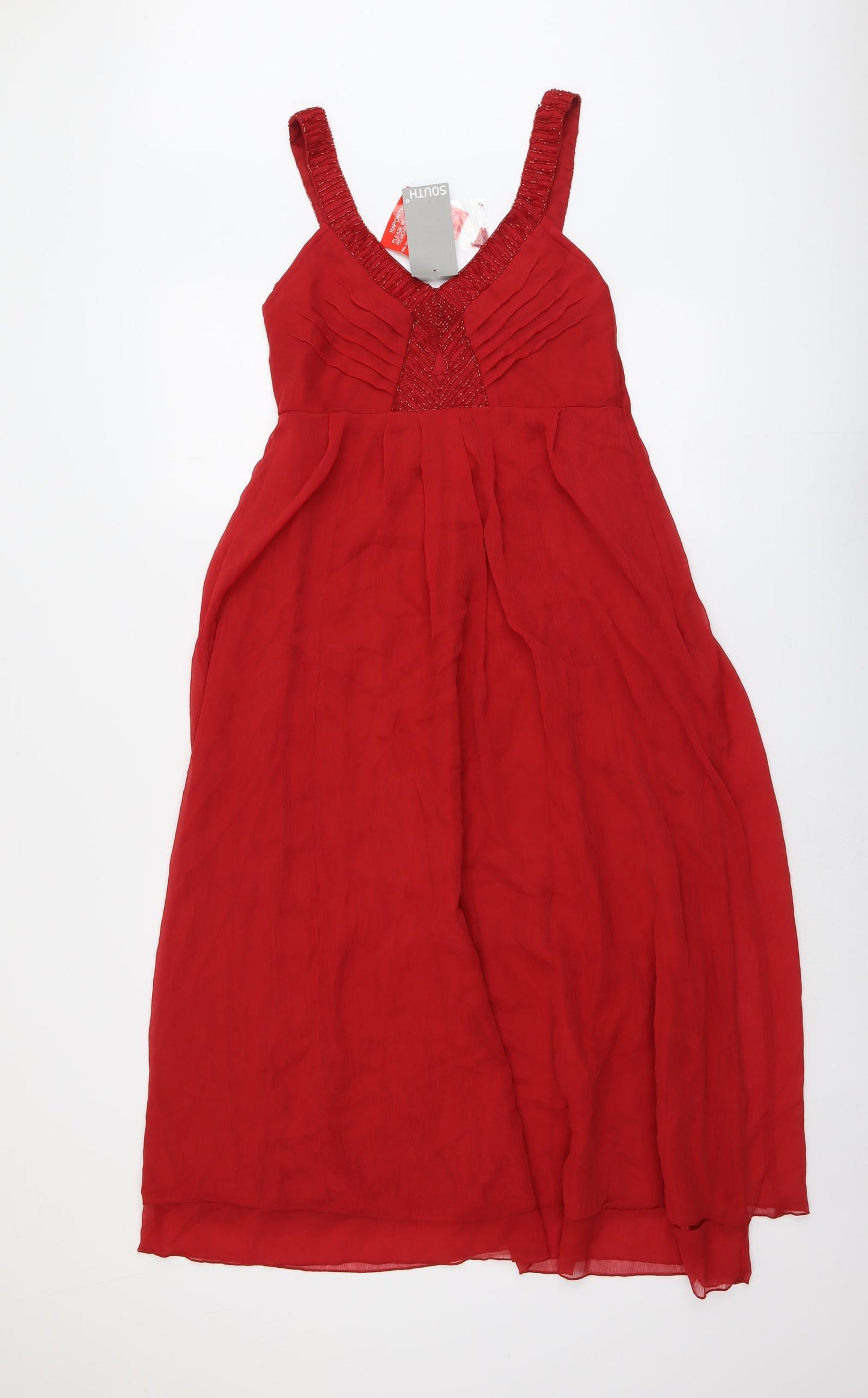 South Womens Red Polyester A-Line Size 8 V-Neck Pullover